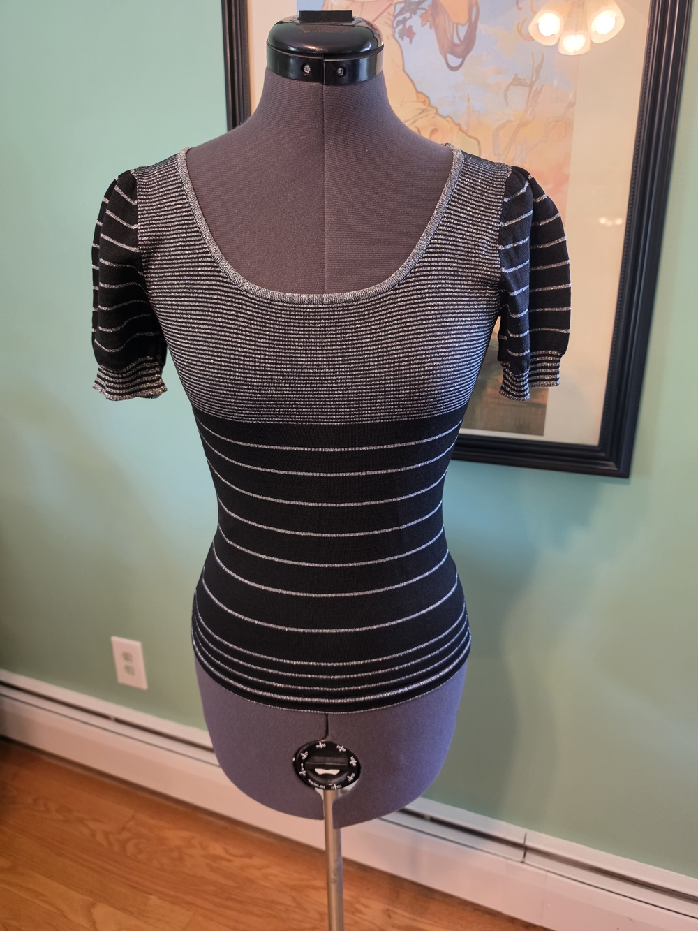 Black & Silver Striped Scoop Neck Women’s Top